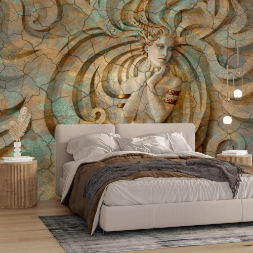 Papier peint  Silhouette féminine abstraite en forme de sculpture sur fond en béton