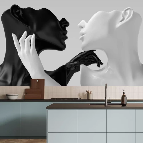 Papier peint  Amour de deux personnages en contraste abstrait noir et blanc