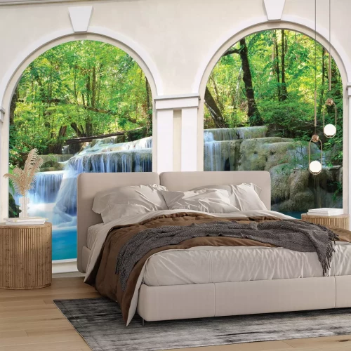 Papier peint  Architecture de la fenêtre avec vue sur la cascade