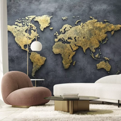 Papier peint  Carte du monde sur fond de béton brut style moderne