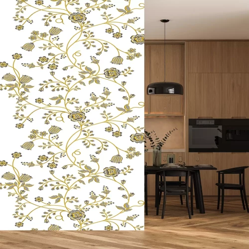 Sticker  Fleurs et feuilles sur des tiges sinueuses