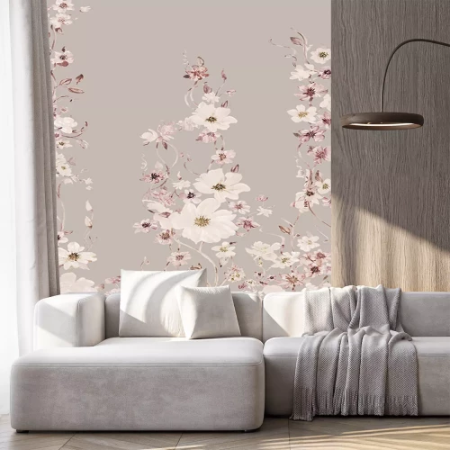 Sticker  Fleurs roses et blanches sur un fond clair