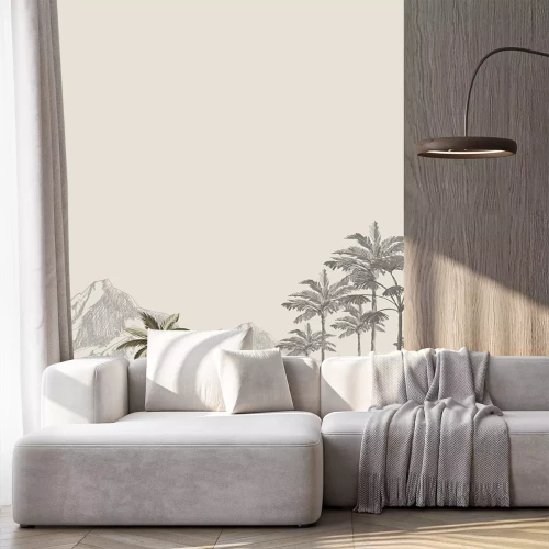 Sticker  Motif de jungle avec des palmiers et des montagnes