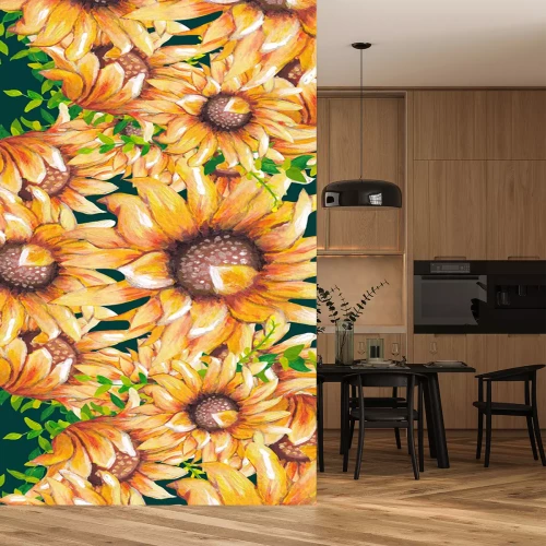 Sticker  Tournesols aquarellés sur fond vert foncé