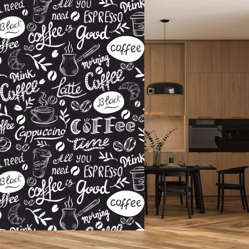 Sticker  Motif noir et blanc avec thème du café et inscriptions