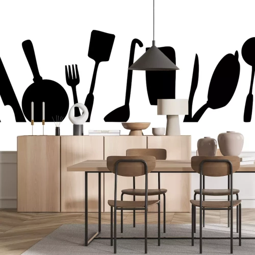 Sticker  Motif noir et blanc avec ustensiles de cuisine