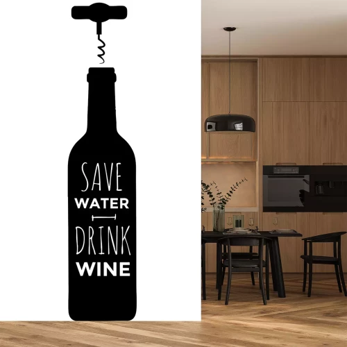 Sticker  Bouteille de vin et tire-bouchon avec texte