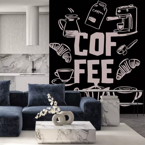 Sticker  Inscription noire café parmi des icônes