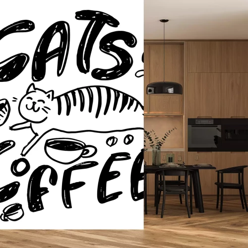 Sticker  Illustration avec l’inscription CATS & COFFEE
