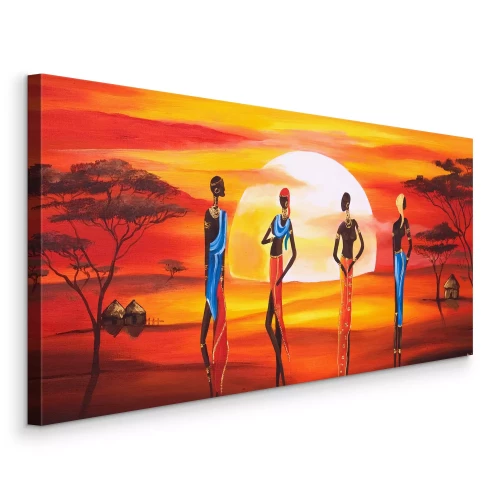 Tableau  Les femmes africaines et le coucher du soleil
