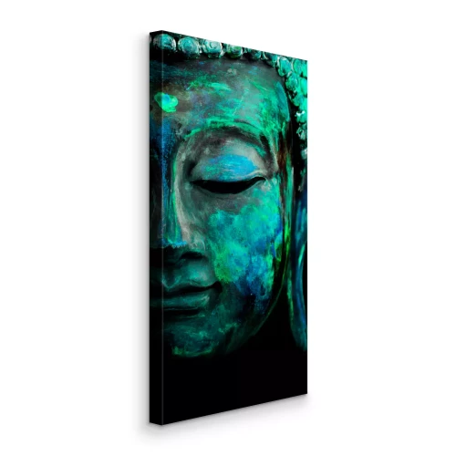 Tableau  Demi-profil de Bouddha bleu turquoise sur fond noir
