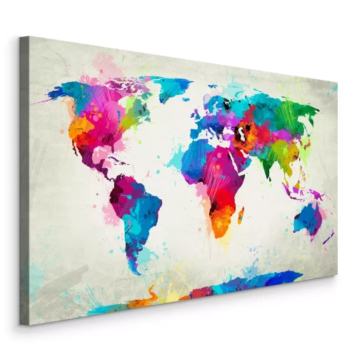 Tableau  Carte du monde abstraite aux couleurs vibrantes à l'aquarelle