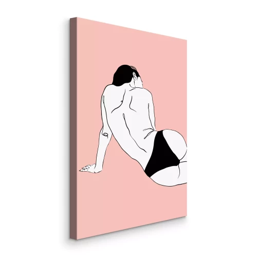 Tableau  Illustration minimaliste d'une silhouette féminine sur fond rose.