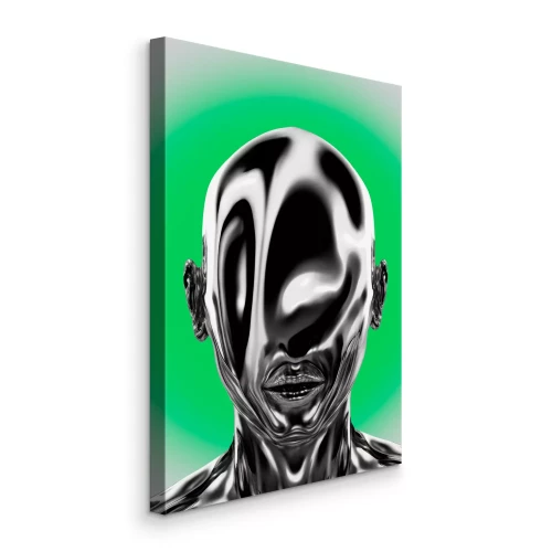 Tableau  Tête métallique avec surface liquide