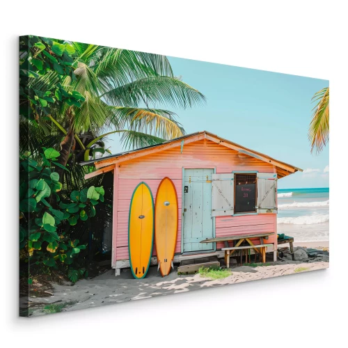 Tableau  Maison tropicale avec palmiers et l'océan en arrière-plan
