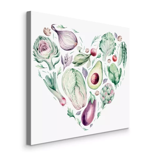 Tableau  Légumes verts et violets en forme de cœur