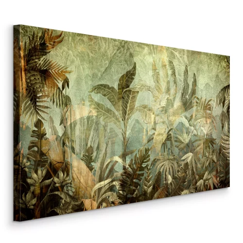 Tableau  Feuilles tropicales aux tons verts et dorés