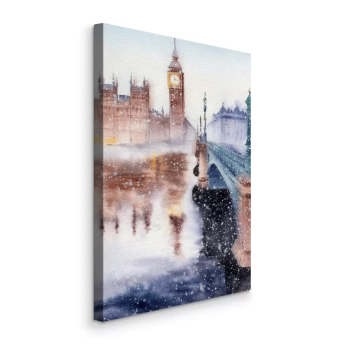 Tableau  Big Ben et le pont dans une brume de neige