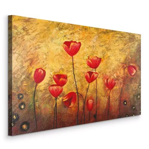 Tableau  Tulipes rouges abstraites sur fond doré