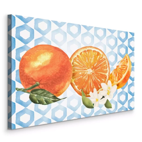 Tableau  Oranges peintes sur un fond géométrique