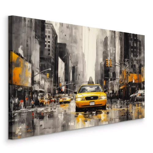 Tableau  New York avec un taxi jaune en noir et blanc