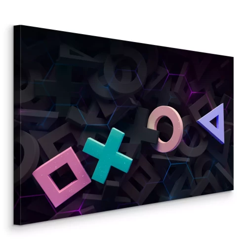 Tableau  Symboles colorés dans une composition 3D sur fond sombre