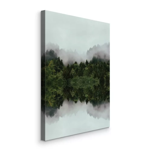 Tableau  Forêt de conifères dans le brouillard avec un reflet miroir