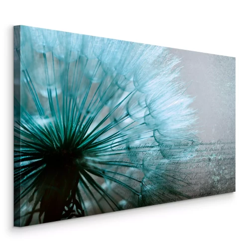 Tableau  Pissenlit bleu frais avec du texte en arrière-plan