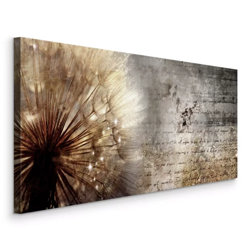 Tableau  Pissenlit dans une teinte dorée avec texte et texture