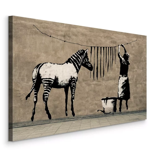 Tableau  L'œuvre de Banksy intitulée « Zebra Washing »