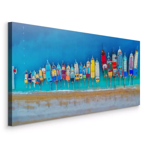 Tableau  Une rangée de bateaux sur la plage, vue du ciel