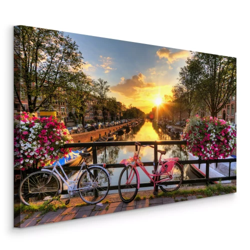 Tableau  Une rivière dans une ville néerlandaise