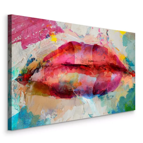 Tableau  Lèvres rouges picturales sur un fond texturé multicolore