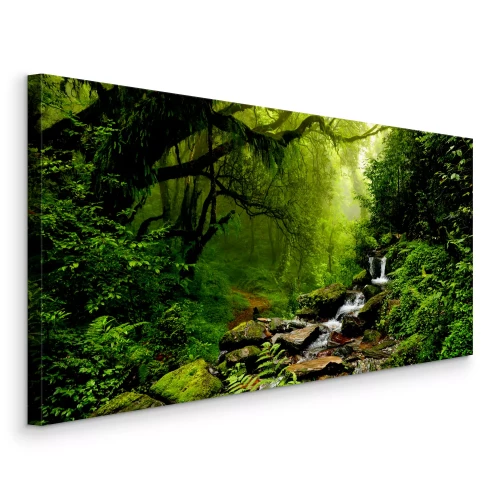 Tableau  Une cascade et une forêt verdoyante