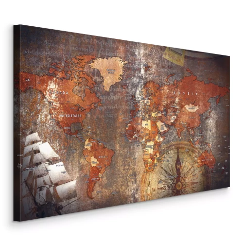 Tableau  Une vieille carte aux tons bruns avec un motif nautique