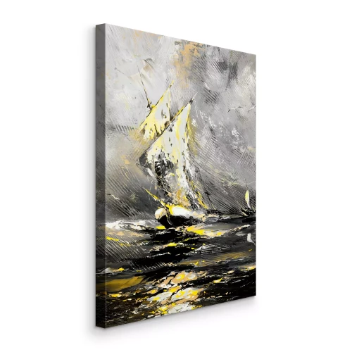 Tableau  Un navire aux allures de tableau sur une mer déchaînée, dans des tons de gris.