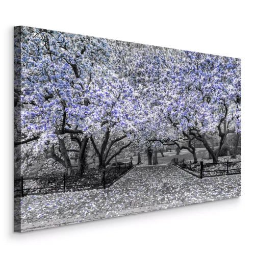 Tableau  Un parc avec des magnolias aux nuances de bleu