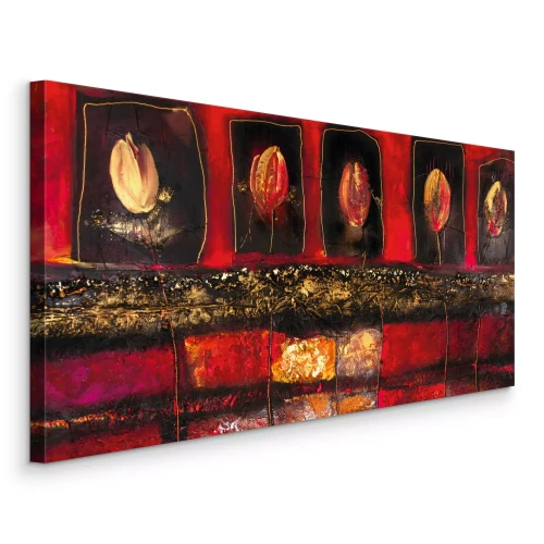 Tableau  Composition abstraite de tulipes sur fond rouge