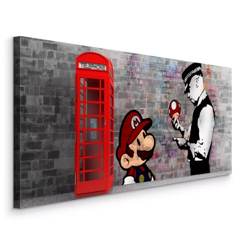 Tableau  Banksy Mario et le policier avec une cabine téléphonique