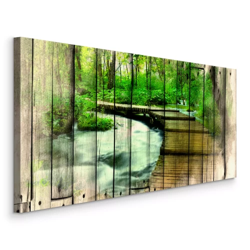 Tableau  Paysage de rivière et d'arbres sur bois