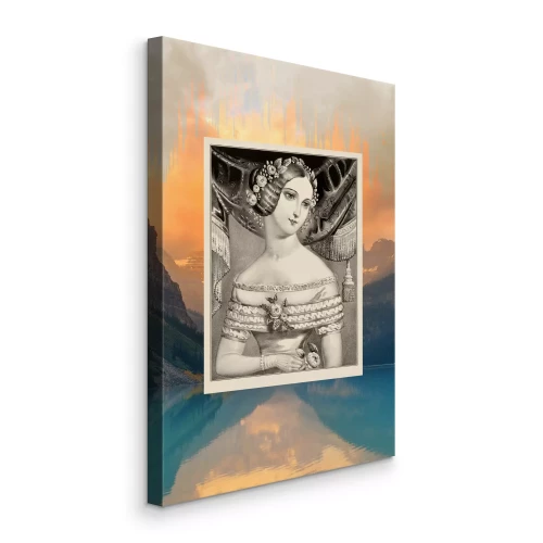 Tableau  Ancien portrait d'une femme sur fond de paysage