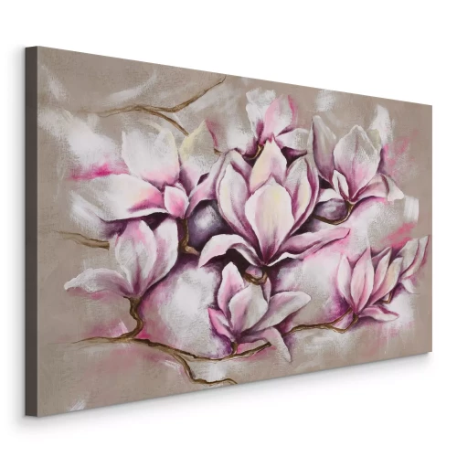 Tableau  Fleurs de magnolia roses peintes sur fond beige