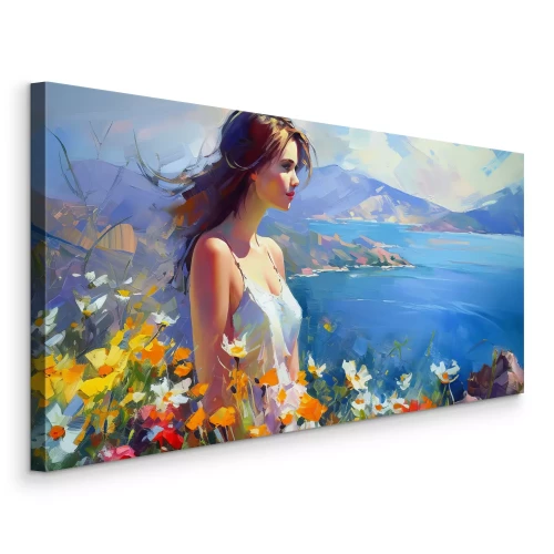 Tableau  Un paysage pictural avec une femme au bord de l'eau