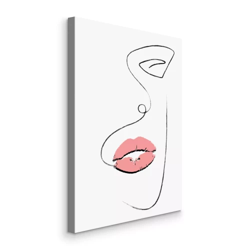 Tableau  Visage de femme dessiné au trait, aux lèvres roses