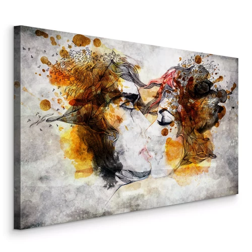 Tableau  Baiser abstrait d'une femme et d'un homme peint à la peinture