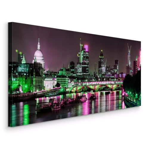 Tableau  Panorama de la ville en vert et violet