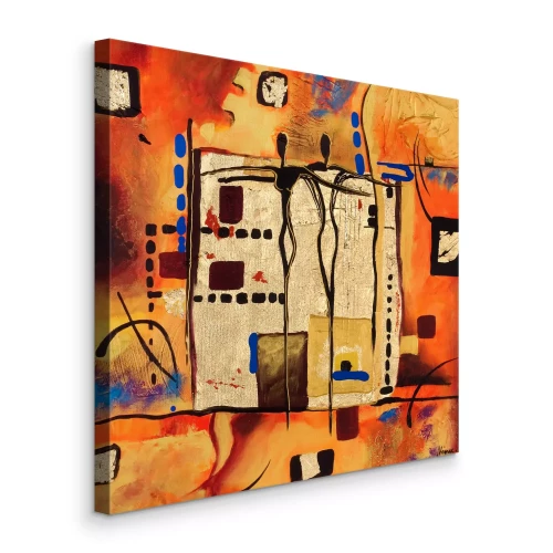 Tableau  Silhouettes abstraites et éléments géométriques africains