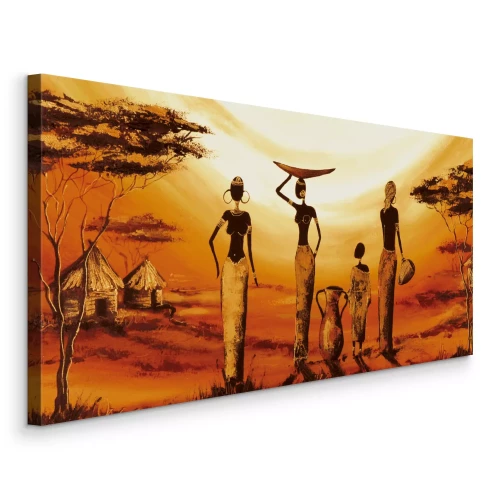 Tableau  Quatre femmes africaines sur fond de coucher de soleil