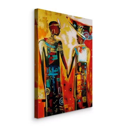 Tableau  Un couple vêtu de motifs traditionnels africains