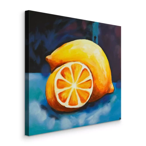 Tableau  Citrons peints sur fond bleu